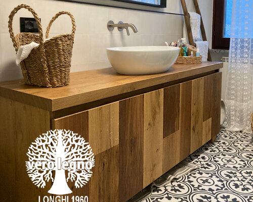 mobile bagno in legno massello misto rovere noce teak